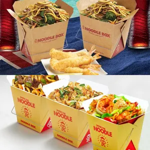 Custom printed disposable 16oz 26oz 32oz kraft food packaging takeout takeaway container chinese noodle paper box with handle