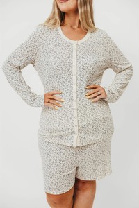Ensemble pyjama de maternité à motif floral 100% coton respirant, col rond, manches longues, <span class=keywords><strong>pantalon</strong></span> court, couleur ivoire, adapté aux grossesse - Product Image 3