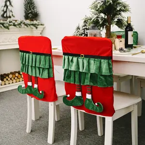 Grosir produk dekorasi ornamen Natal, penutup kursi Natal kaki panjang Elf Natal kreatif untuk ruang tamu