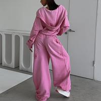Nouvel Arrivage Ensemble de Survêtement Rose Délavé Effet Usé pour Femme Taille XS avec Logo Personnalisé en Tissu Soie Zippé Style Streetwear