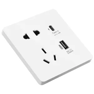 Plastic Materials 10A Five Pin USB 18W Smart Fast Charge TYPE C Wall 86 Socket