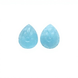 พลอยอะความารีนสีฟ้าอ่อนธรรมชาติทรงลูกแพร์แกะสลักลายดอกบัวแบบหลวม - Product Image 3