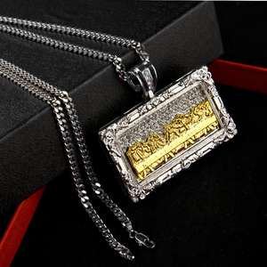 2021 nouveauté unisexe Hip Hop qualité strass or Vinci <span class=keywords><strong>jésus</strong></span> judah le dernier dîner collier - Product Image 2