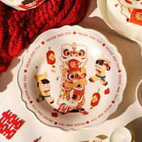 Service de vaisselle en céramique Série Danse du Lion, idéal pour le Nouvel An chinois et les mariages, cadeau de grande valeur, compatible micro-ondes, avec tasses à eau, édition annuelle