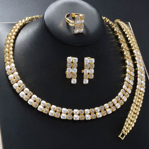 Exquisito Juego de Joyas para Novia, Chapado en Oro de 14K, Collar, Pulsera, Aretes y Anillo con Circonita, para Boda, Compromiso o Fiesta - Product Image 3