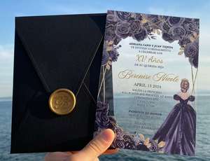 Invitation de mariage élégante en acrylique avec feuille d'or, sceau de cire et enveloppes, faible quantité minimale de commande - Product Image 3