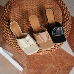 Zapatillas de tacón alto para mujer, sandalias de verano con punta cuadrada, zapatos de tacón exterior de cuero Pu para mujer, zapatos de moda para el lugar de trabajo - Product Image 5