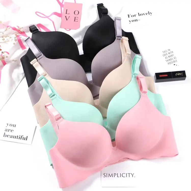 Instock Customized Comfort Adjustable Wireless Pure Color C Cup Seamless Push Up One Piece Bra