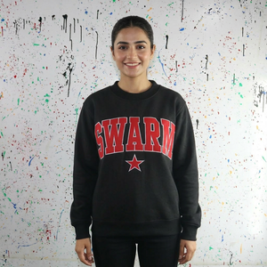 Sudadera con Capucha SWARM BLACK, 100% Algodón Velour, Impresión Digital, Apliques Bordados en ROJO, CLUSH SPORTS, Talla Grande, Invierno - Product Image 1