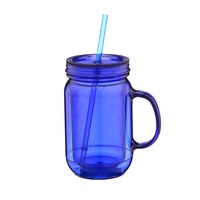 Mug en plastique multi-usage de 20 oz, type Mason Jar, à double paroi, transparent, personnalisable OEM/ODM, avec paille et poignée