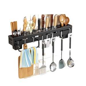 Support mural multifonctionnel pour couteaux en acier inoxydable SHW, avec crochets pour ustensiles et baguettes - Product Image 1