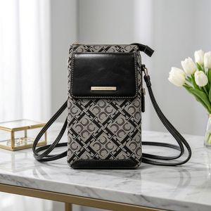 Women Lightweight Mini Cell <b>Phone</b> Shoulder Bag Vintage Geometric Print Fabric Faux Leather Splicing Crossbody <b>Purse</b> - Product Image 3