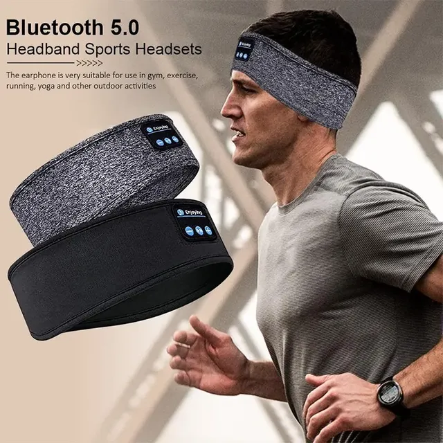 Bluetooths Headband with Mic, Wireless Sports Sleeping Headphones, Music Eye Mask Headband for Yoga Workout Gym Running Call