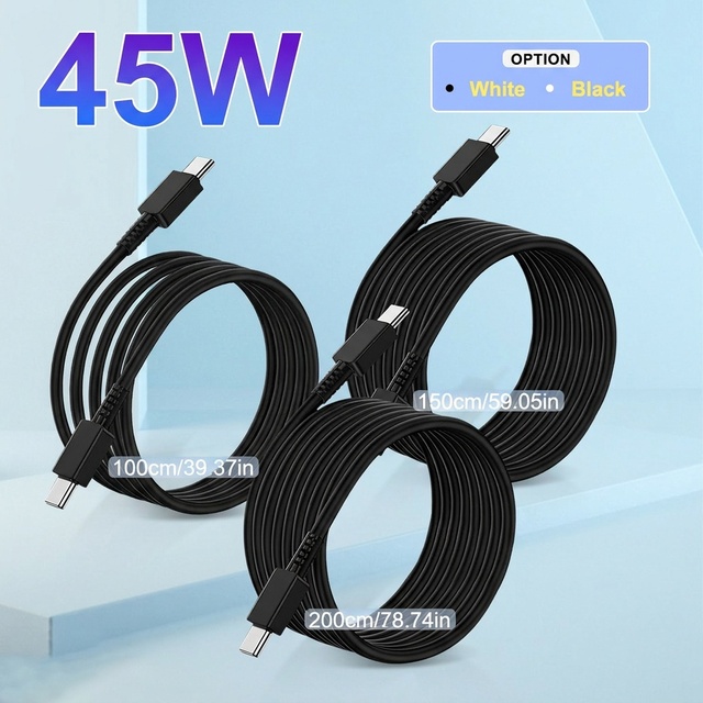 1M/1.5M/2M USB-C to USB-C Charger Cable TPE 45W Fast Charging with Pure Copper Conductor for Mobile Phone Fast Charging Cable
