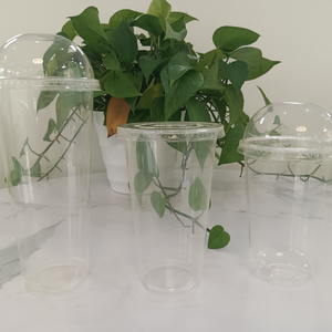 PLA disposable biodegradable transparent plastic cups with dome lid or flat lid for cold drinks for boba bubble cups
