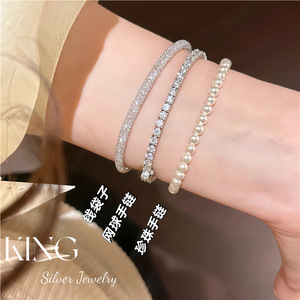 เครื่องประดับคิงซิลเวอร์ 925 เงินสเตอร์ลิงชุบทองสไตล์อิตาลีสร้อยข้อมือเพชรเต็มวงสำหรับผู้หญิงสวมใส่ทุกวัน - Product Image 4