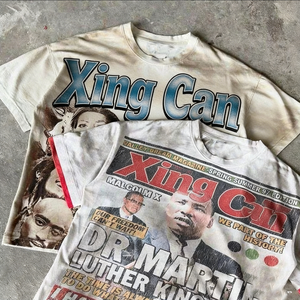 T-shirts à manches courtes pour hommes, coupe classique, en coton soyeux 300 g/m², impression personnalisée streetwear, impression DTG, graphique, délavé à l'acide, style manga - Product Image 1