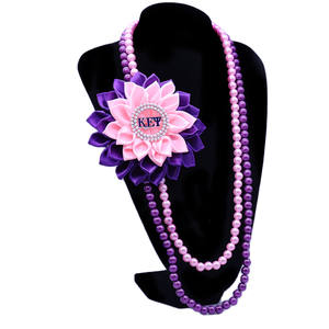 कॉलेज एसोसिएशन सेवा महिला मोती मनके गहने आकर्षक बैंगनी गुलाबी साटन डाहलिया Sorority कापा ऍप्सिलन साई हार - Product Image 4
