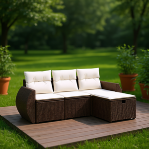 Ensemble de canapé de jardin modulaire en polyrotin brun 3 places, mobilier d'extérieur au design contemporain - Product Image 2