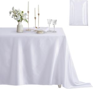 White Satin Table Cover Rectangle Bright Silk Smooth Fabric Decoration for <strong>Wedding</strong> <strong>Tablecloth</strong> - Product Image 2