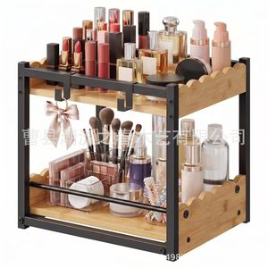 Double-layer wrought iron storage rack for home kitchens with guardrails, pull-out <b>spice</b> <b>jar</b> and tableware storage rack - Product Image 1