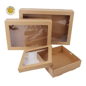 Custom Kraft Golfkarton Papier Cater Cake Gebak Box In Bulk Voor Bakkerij En Divider Deksels Met Windows