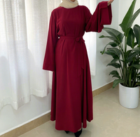 Nouvelle Robe Plissée Élégante en Dentelle Lavable 2026 pour Femmes Musulmanes Style Arabe Jalabiya Couleur Unie Col Manches Longues Taille Naturelle