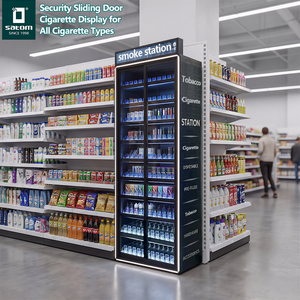 Présentoir à cigarettes coulissant sécurisé pour supermarché, présentoir à tabac avec boîte lumineuse publicitaire LED - Product Image 1