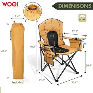 Chaise pliante de camping WOQI Outdoor, structure en aluminium beige, tissu Oxford, 40,5 pouces, avec porte-gobelet et accoudoirs rembourrés - Product Image 1
