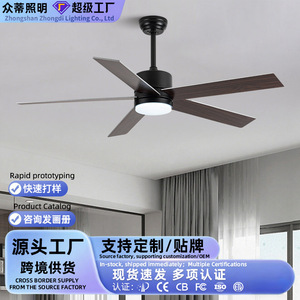 <b>Ceiling</b> <b>Fan</b> Light With Led Light 5 Blade Wood And Metal Downrod Mount For Living Room Bedroom - Product Image 2