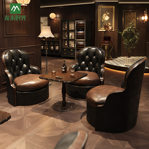 Bộ bàn ghế quầy bar phong cách cổ điển, bền, thân thiện với môi trường, làm từ gỗ và da, dành cho quán rượu Mỹ, phòng hút xì gà. - Product Image 2