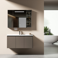 Meuble de salle de bain de luxe personnalisé avec vasque en céramique, miroir intelligent, style moderne minimaliste, armoire en aluminium nid d'abeille, pour hôtel et salle à manger