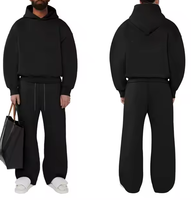 Ensemble de survêtement en molleton surdimensionné en coton 500 g/m² pour homme, unisexe, pantalon de survêtement évasé, ensemble de sweat-shirt pour l'hiver
