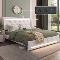 [Stock US] Cadre de lit Queen Size avec éclairage LED, cadre de lit rembourré avec station de charge, expédition rapide depuis les États-Unis, MOQ 1 unité