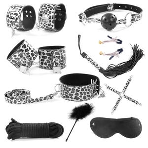SM pour Couples, Jeu de Rôle Fétichiste, Bondage, Menottes en Cuir Imprimé Léopard, Fouet, Collier, Bâillon, Ensemble de Contrainte 18+ - Product Image 2