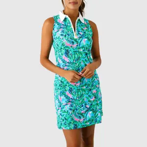 Women's Custom Private Label Tennis Floral Print Wholesale Polo Dress Golf Dress Sleeveless Athletic Dresses