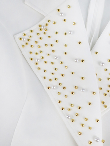 Robe de tailleur <span class=keywords><strong>longue</strong></span> à col en V avec fente perlée vêtements blancs pour femmes robes de carrière - Product Image 6