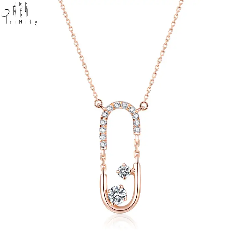 Art Deco Trendy Sieraden 18K Rose Gold Real Natuurlijke Diamanten Hanger Ketting Voor Vrouwen Christmas Gift