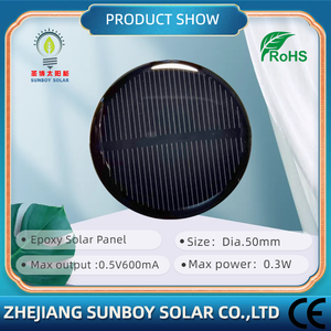 Panneau solaire monocristallin PERC en résine époxy 0,5 V ROHS SD-50 rond 0,3 W 19,5 % d'efficacité 600 mA Chargeur de cellule solaire SUNBOY SOLAR - Product Image 3