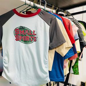 Camiseta Corta de Algodón Estilo Vintage Americano para Mujer, <span class=keywords><strong>Ropa</strong></span> Deportiva <span class=keywords><strong>Retro</strong></span> sin Costuras, <span class=keywords><strong>Ropa</strong></span> Usada al por Mayor, 100% Algodón - Product Image 3