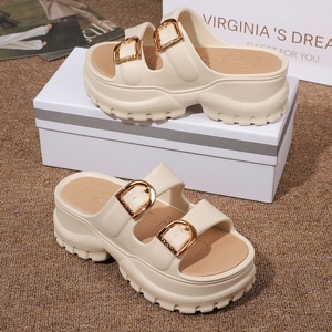 Summer Fashion Round Toe Leather Platform Heeled Sandals Height Increasing Casual Slides Slippers Slip-On Wedges Design - Product Image 2