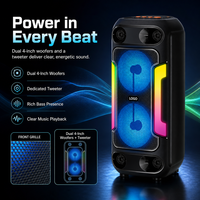 HANSUO HS-TD04A8 Enceinte portable double 4 pouces pour fêtes avec batterie 1800 mAh, lumières RGB, USB, radio FM, enregistrement et télécommande