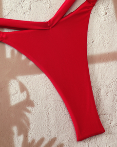 Conjunto de Bikini Rojo Sexy de 2 Piezas con Colgante de Perla de Mariposa, Traje de Baño para Mujer para Vacaciones en la Playa - Product Image 3