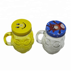 Producto caliente de <span class=keywords><strong>la</strong></span> forma del buho tapa paja <span class=keywords><strong>restaurante</strong></span> mason jar con mango - Product Image 2