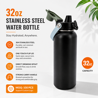 Bouteille d'eau sport en acier inoxydable 1000ml/320ml, isolée sous vide avec couvercle breveté et poignée amovible pour le sport et les activités de plein air