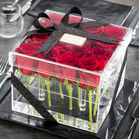 Boîte à fleurs en acrylique transparent de luxe avec forme rectangulaire sculptée pour boîte à roses 9 roses