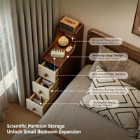 Table de chevet moderne pliable avec miroir, étroite et compacte de 20 cm, table d'appoint pour chambre à coucher, armoire de rangement ultra-étroite pour chevet