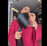 Perruque en cheveux humains bruns lisses, sans colle, Super Double Drawn (SDD), cheveux vierges vietnamiens, avec closure en dentelle HD 2x6, sans nœuds