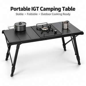 Portable Modern Aluminum Folding Camping <b>Table</b> with Adjustable Height <b>Outdoor</b> Furniture for Picnic BBQ Kitchen Use Carrying Bag - Product Image 1