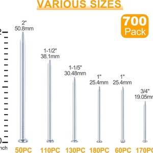 Finishing <b>Nails</b> 700pcs 20-50mm Steel Smooth Shank Sharp Point For Woodworking And Hanging Tasks - Product Image 3